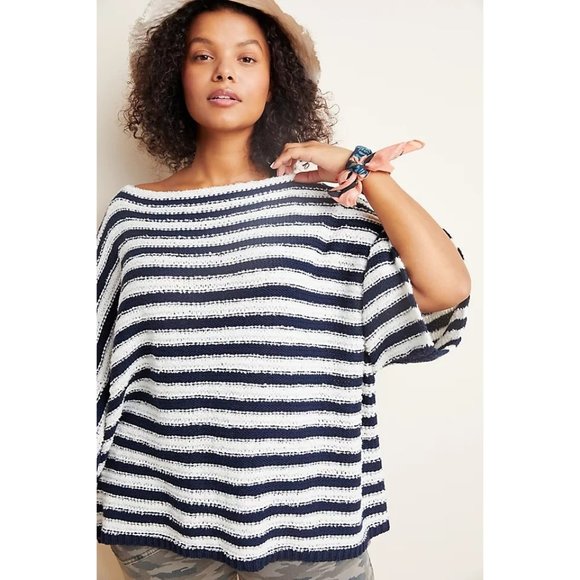 Anthropologie‎ Evie Poncho Sweater Oversized Blue white size Medium/Large - Picture 1 of 8
